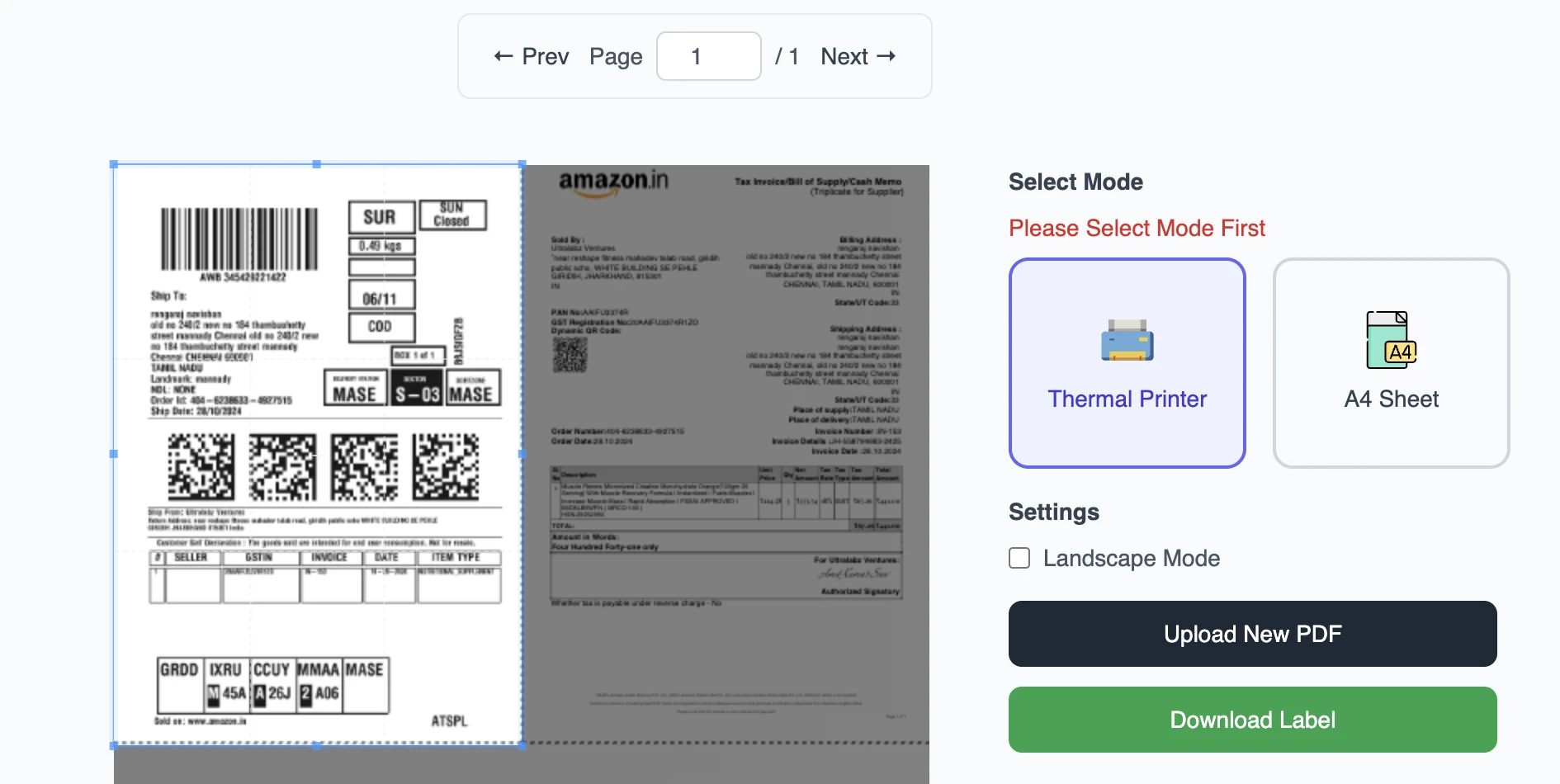 Crop Flipkart or Amazon Shipping Labels