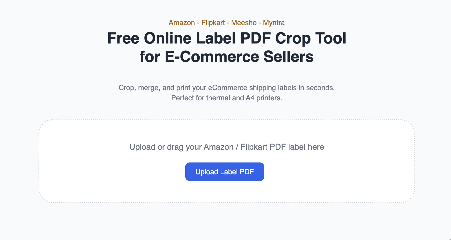 Upload Amazon, Flipkart or Meesho Label PDF